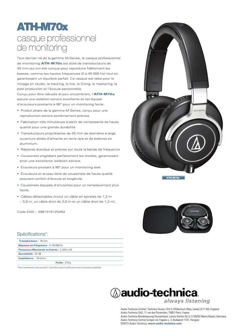 Imagen de la primera página del manual del dispositivo ATH-M70x