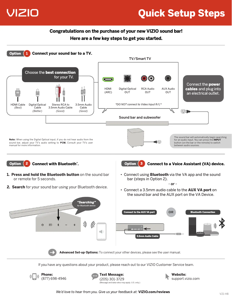 Page 1 de la notice Guide de démarrage rapide VIZIO V21-H8