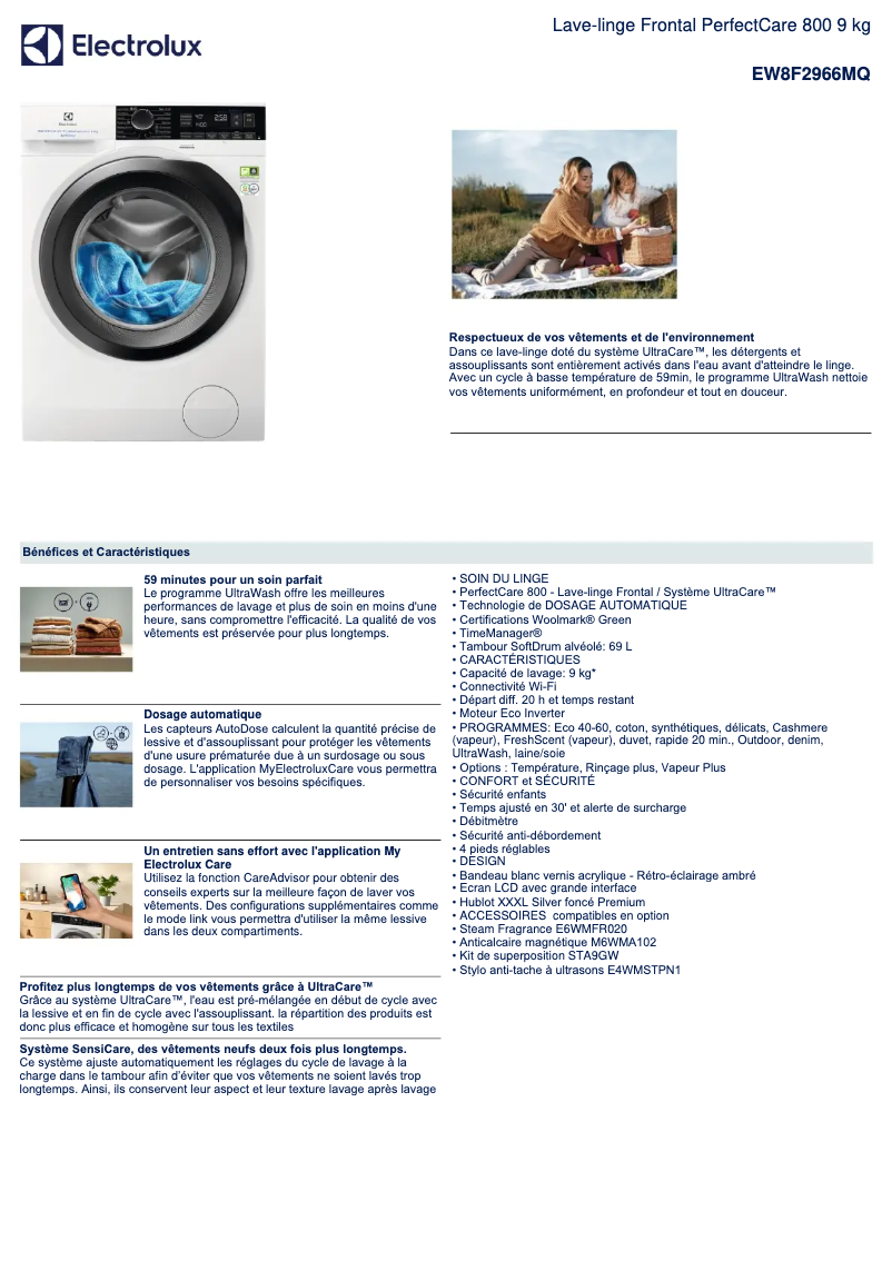Page n°1 - Fiche technique Electrolux EW8F2966MQ