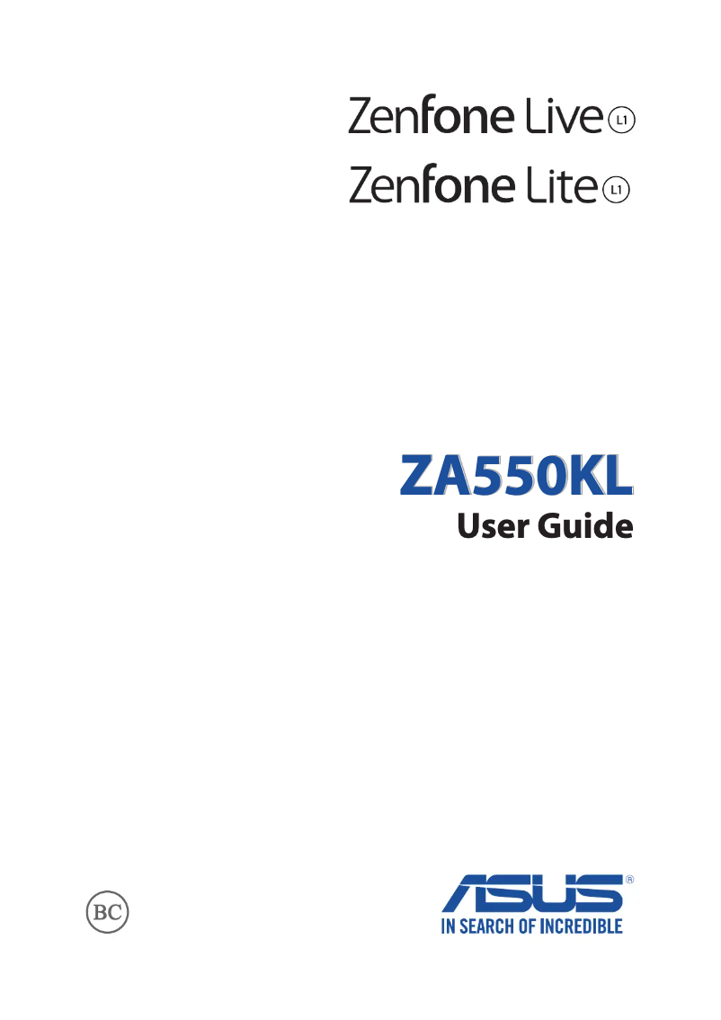 Image de la première page du manuel de l'appareil ZenFone Live (L1) ZA550KL