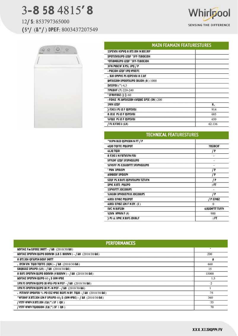 Page n°1 - Fiche technique Whirlpool 3LWTW4815FW