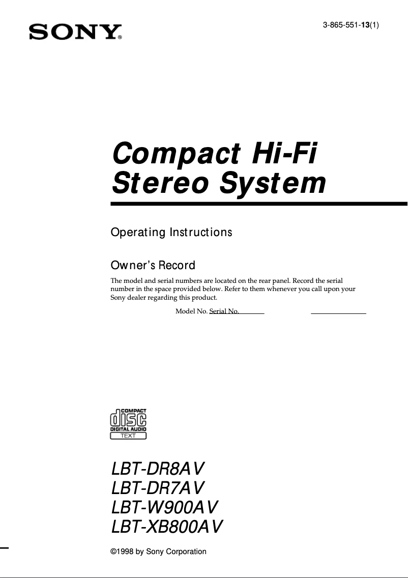 Page n°1 - Manuel utilisateur Sony LBT-W900AV