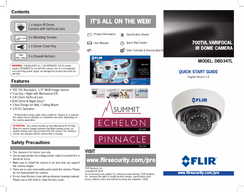 Page 1 de la notice Manuel utilisateur FLIR Summit DBD34TL