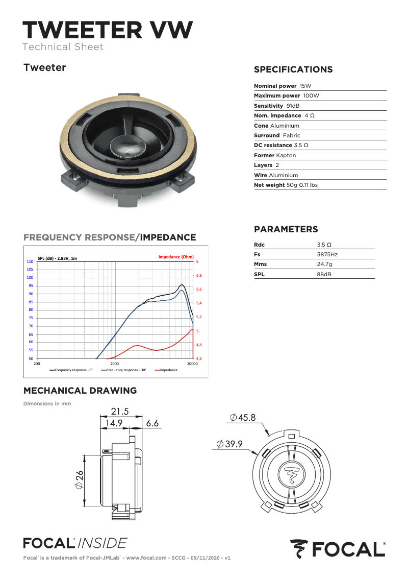Página 1 del manual Ficha técnica Focal IS VW 180