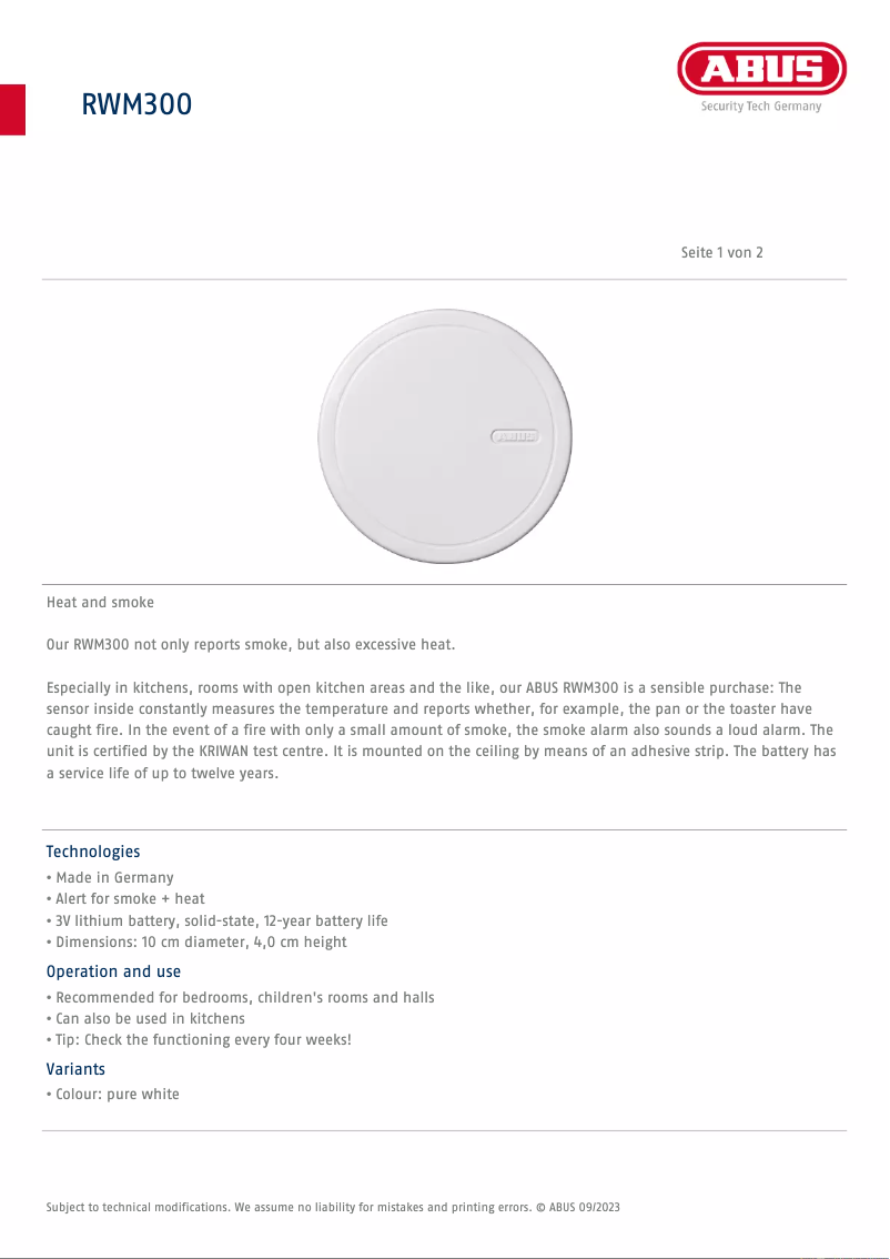 Page n°1 - Fiche technique Abus RWM300