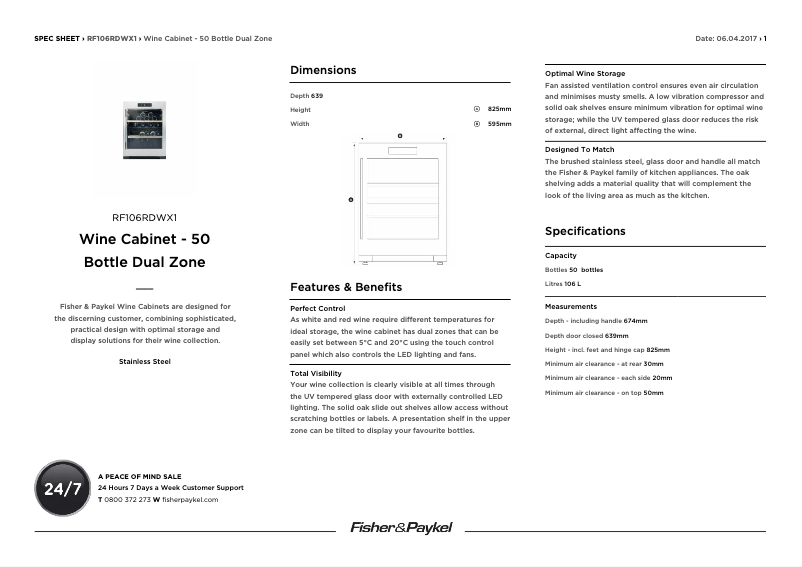Page n°1 - Fiche technique Fisher & Paykel RF106RDWX1