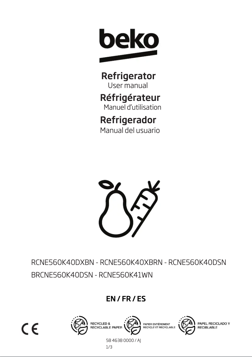 Page n°1 - Manuel utilisateur Beko RCNE560K40DSN