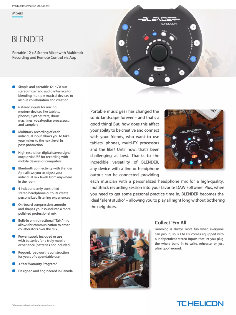 Page 1 de la notice Fiche technique TC Helicon Blender