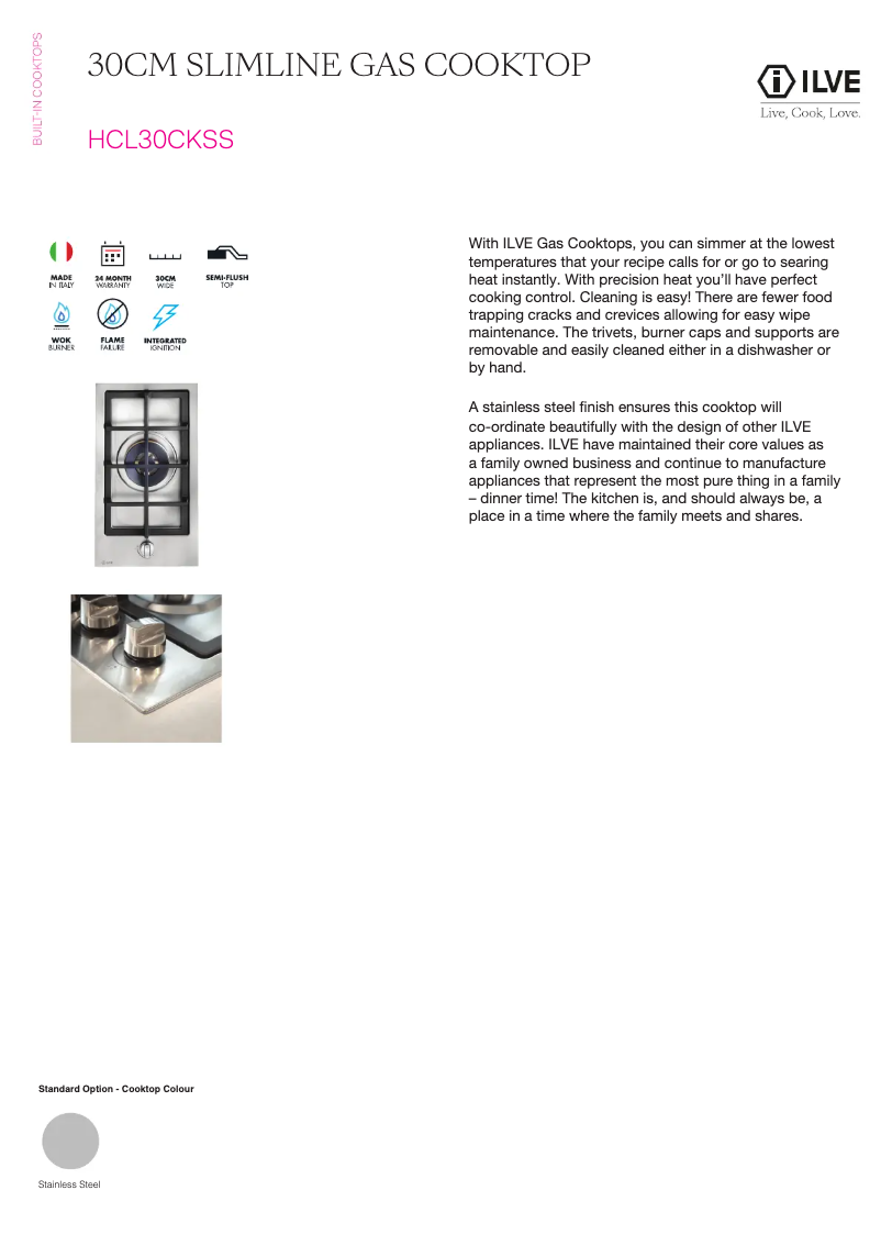 Page 1 de la notice Fiche technique Ilve HCL30CKSS