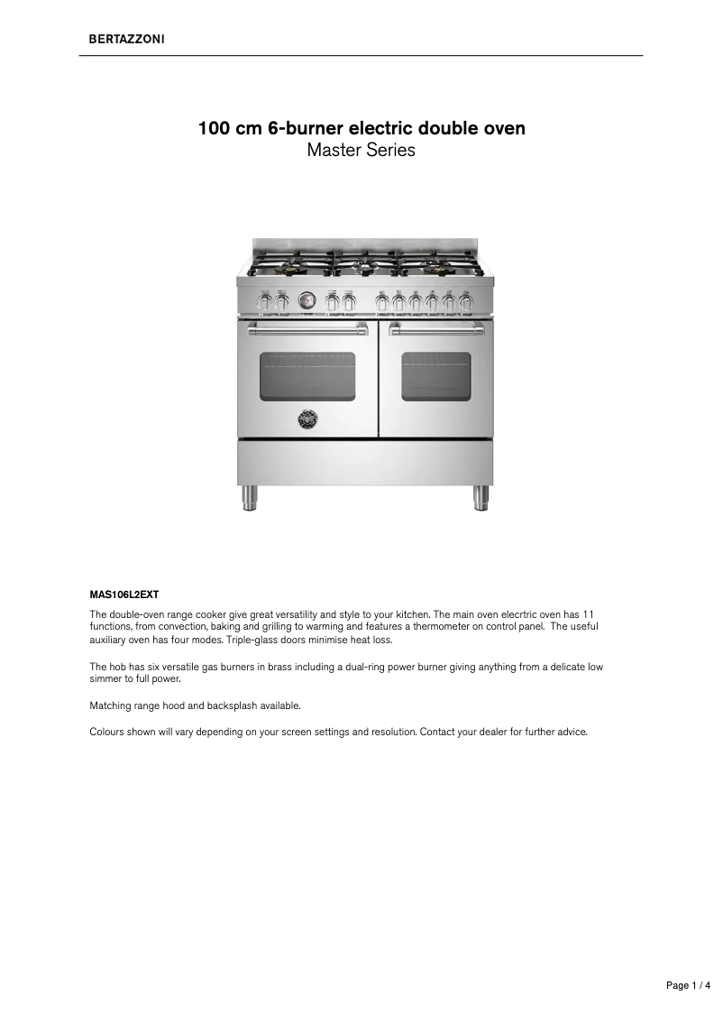 Page n°1 - Fiche technique Bertazzoni MAS106L2EXT