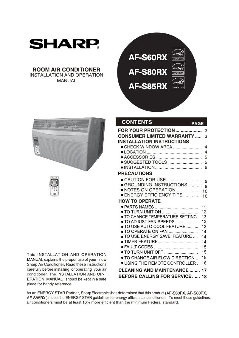 Page 1 de la notice Manuel utilisateur Sharp AF-S80RX
