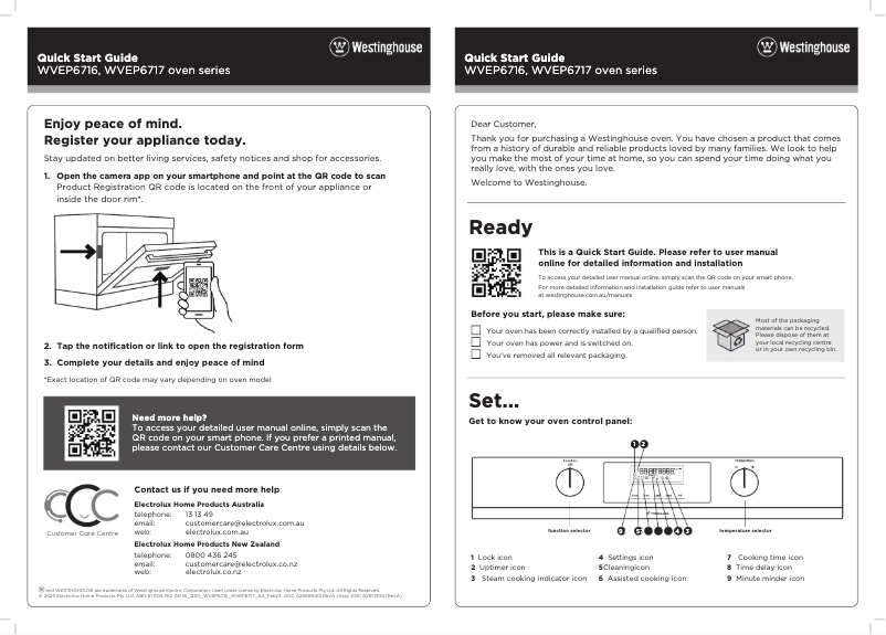 Page n°1 - Guide de démarrage rapide Westinghouse WVEP6716DD