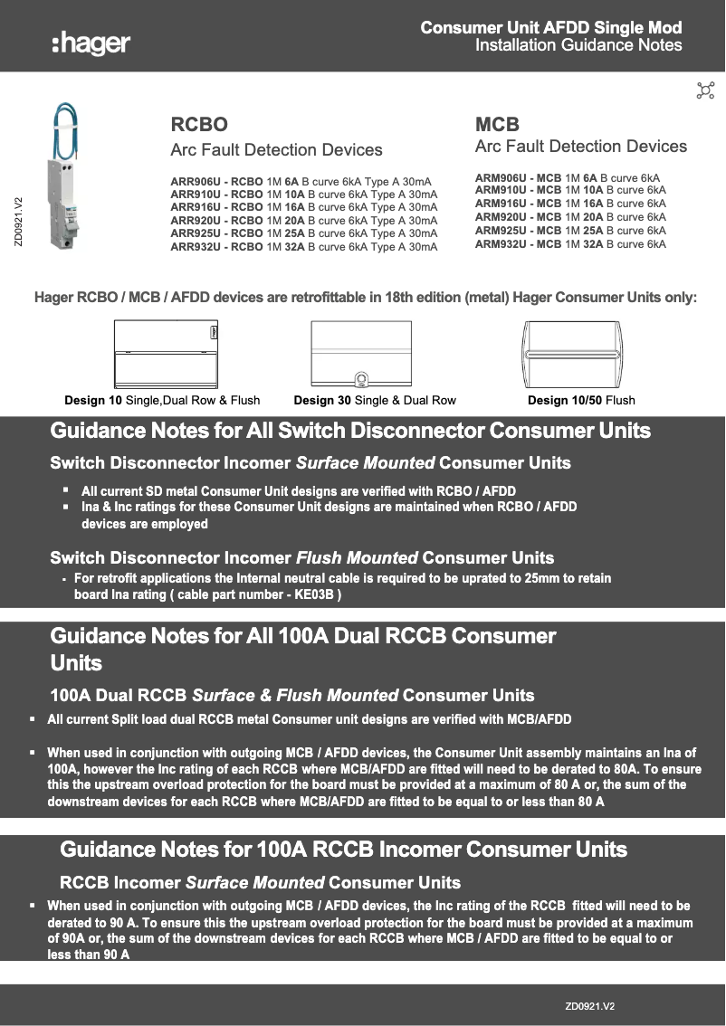 Page n°1 - Fiche technique Hager VML946H