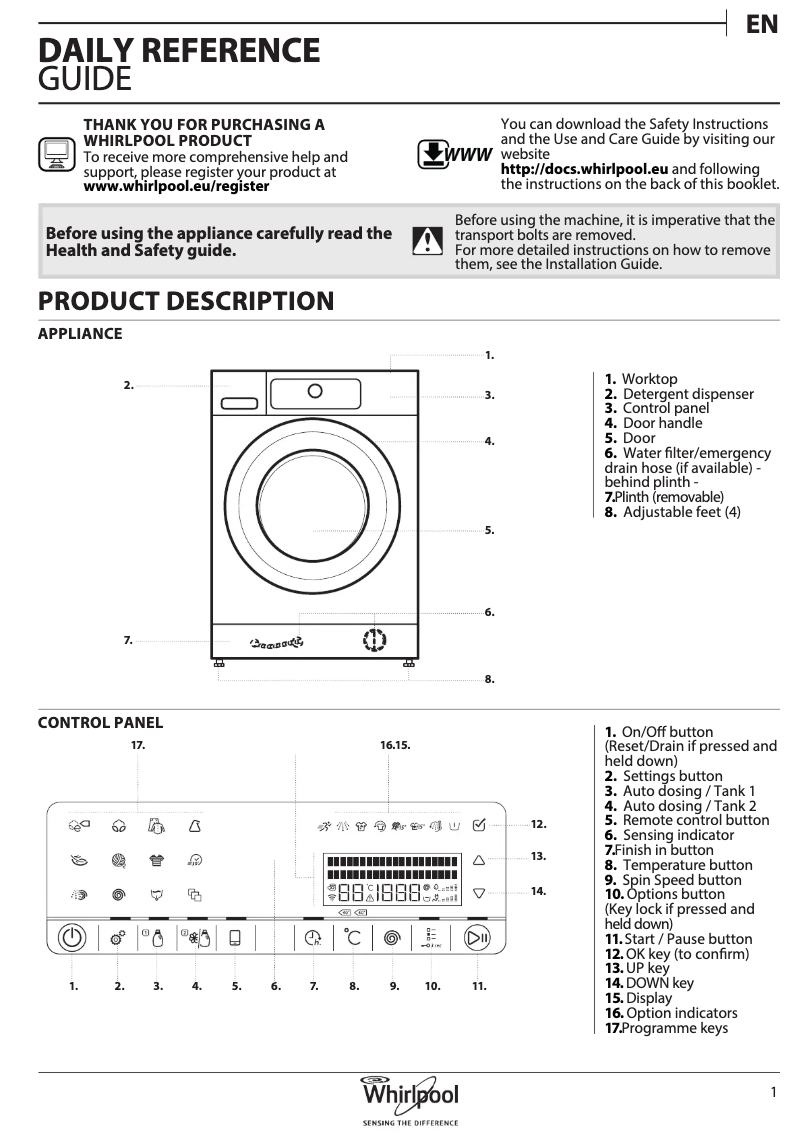Page n°1 - Manuel utilisateur Whirlpool FSCR 12440