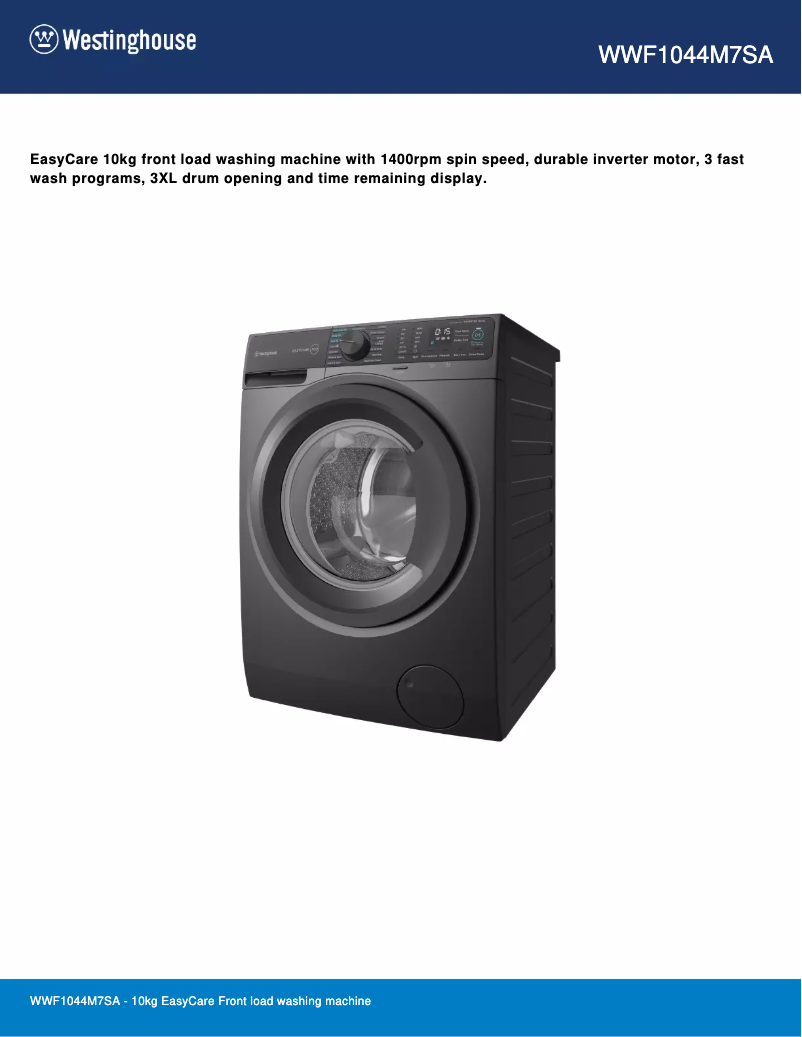 Page 1 de la notice Fiche technique Westinghouse WWF1044M7SA