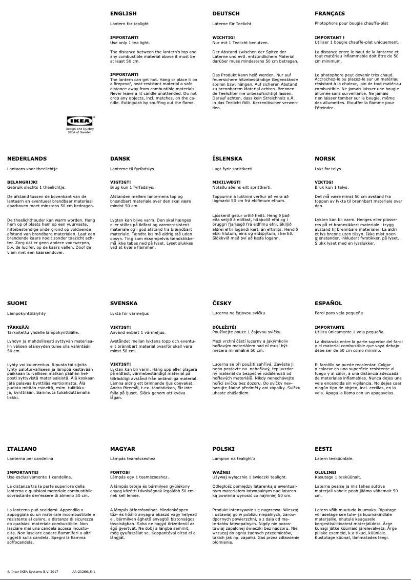 Page 1 de la notice Manuel utilisateur Ikea KRINGSYNT 705.097.02