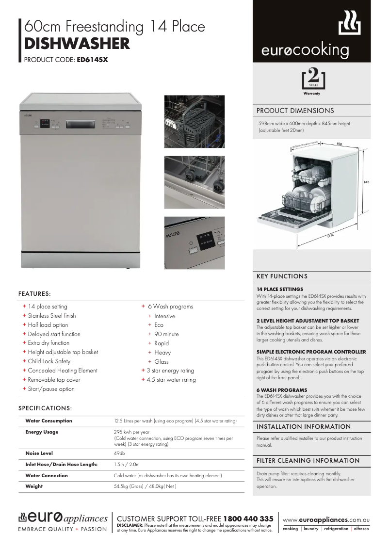 Page n°1 - Fiche technique Euro Appliances ED614SX