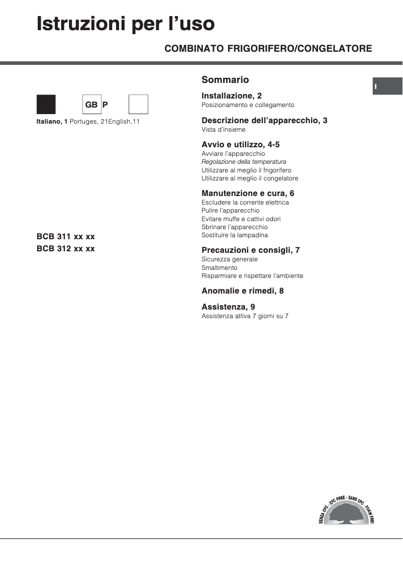 Page 1 de la notice Manuel utilisateur Hotpoint Ariston BCB 312 AAI S/HA