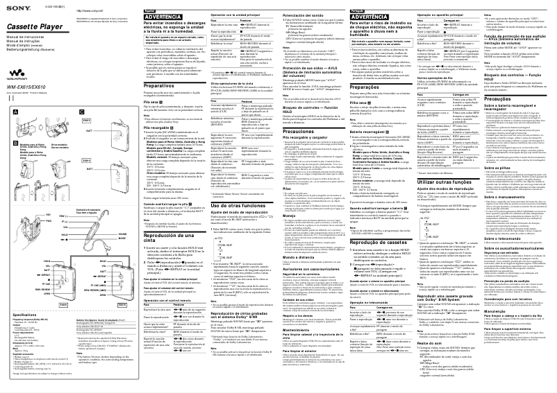 Page 1 de la notice Manuel utilisateur Sony Walkman WM-EX615