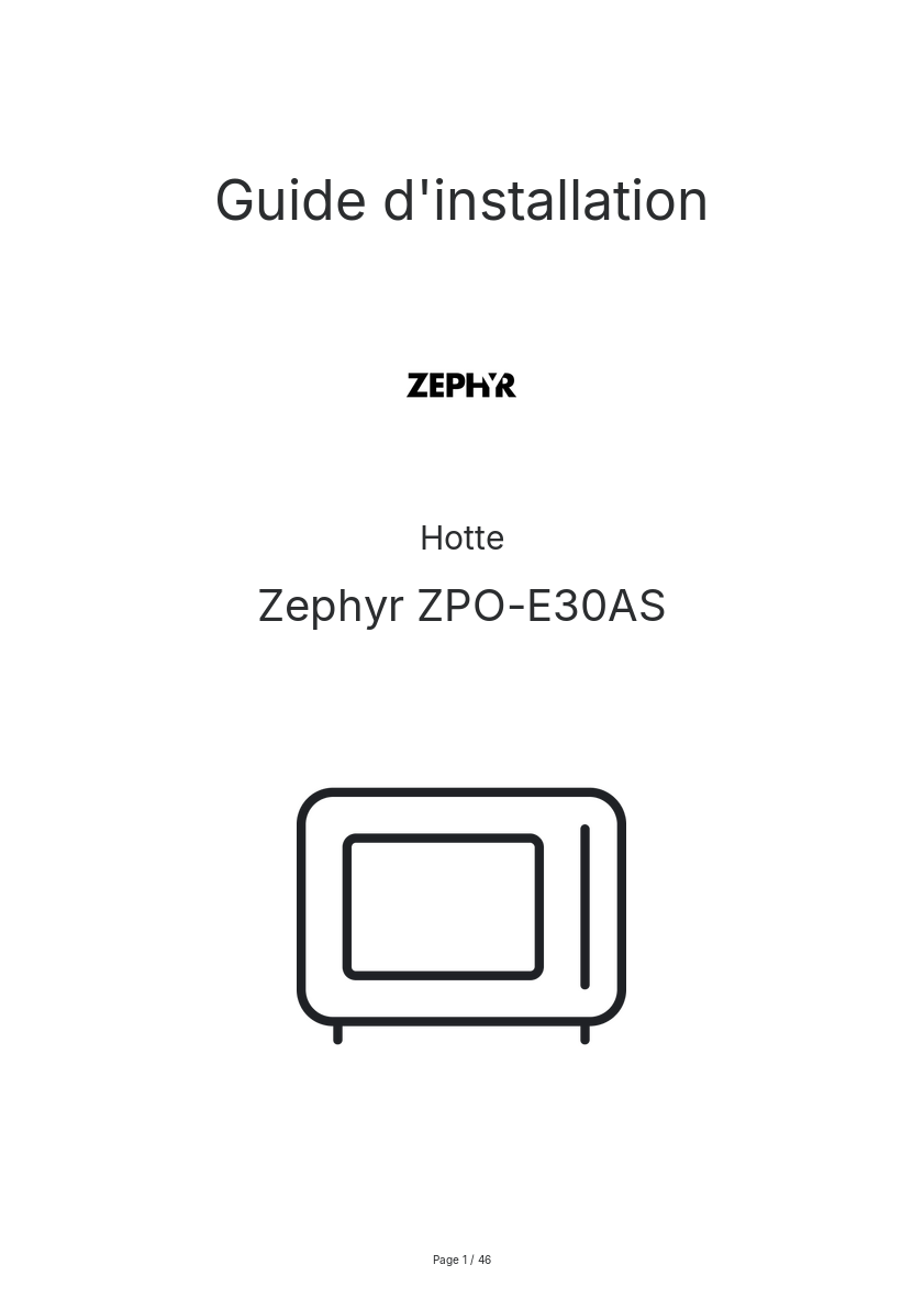 Page n°1 - Guide d'installation Zephyr ZPO-E30AS