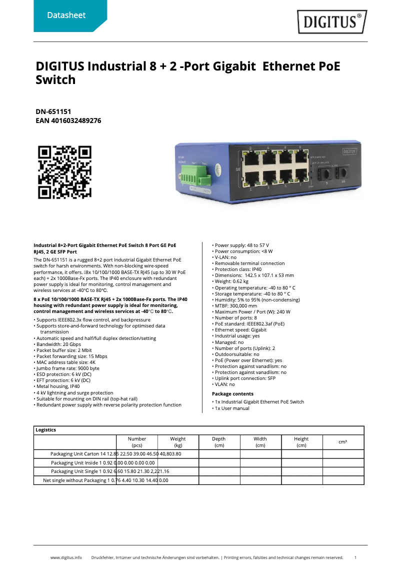 Page n°1 - Fiche technique Digitus DN-651151