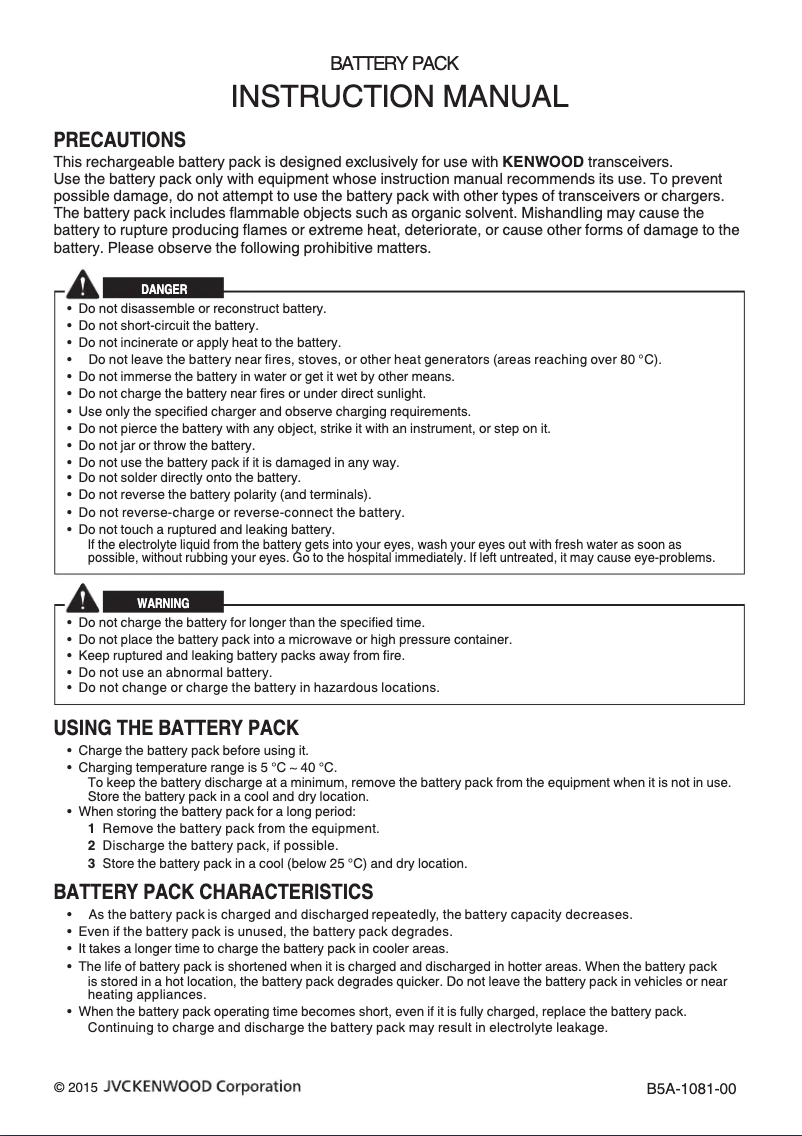 Page n°1 - Manuel utilisateur Kenwood KNB-57L