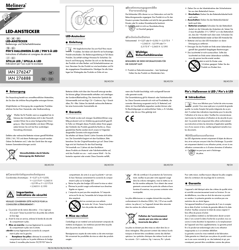 Page n°1 - Manuel utilisateur Melinera HG01311A