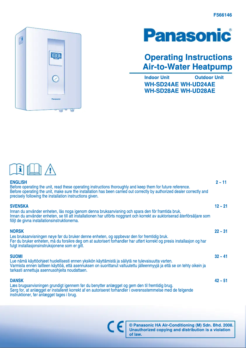 Page 1 de la notice Manuel utilisateur Panasonic WH-UD24AE