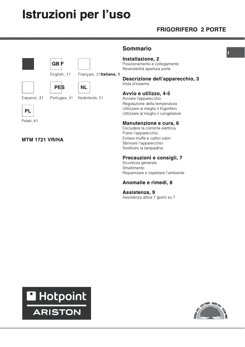 Page n°1 - Manuel utilisateur Hotpoint Ariston MTM 1721 VR/HA