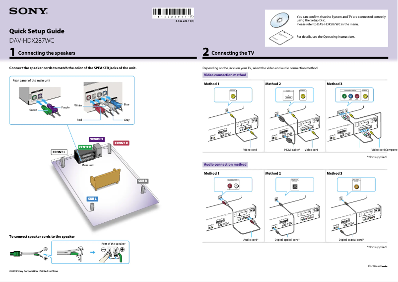Page 1 de la notice Guide d'installation Sony DAV-HDX287WC
