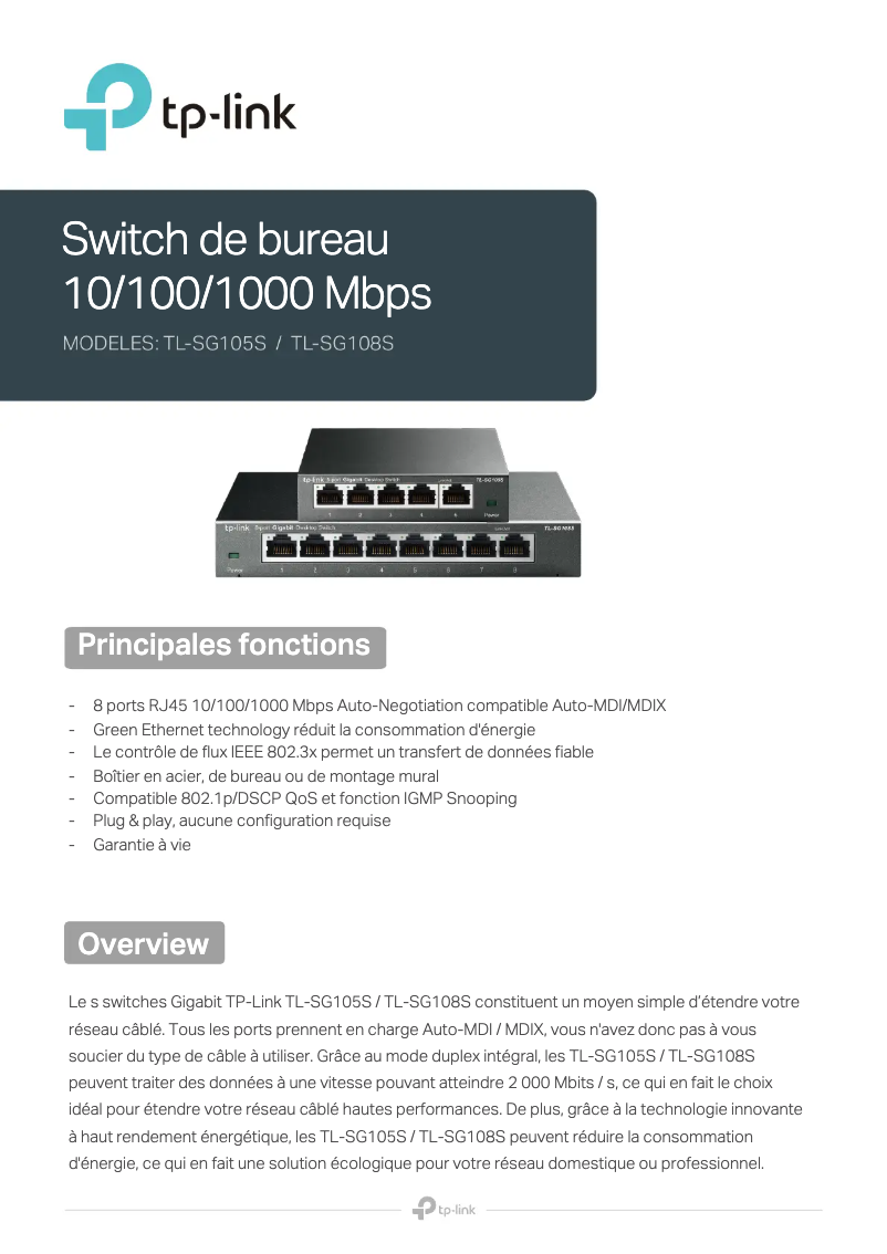 Page n°1 - Guide d'installation TP-Link TL-SG105S