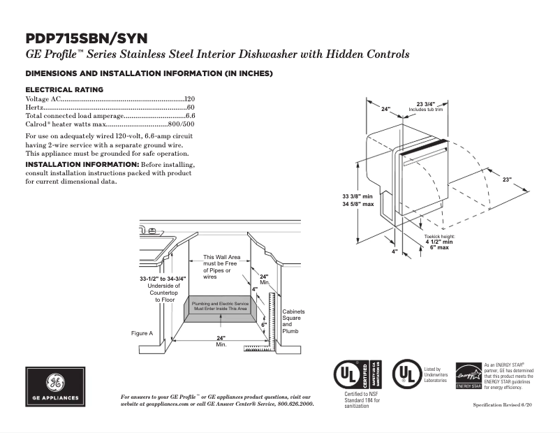 Page n°1 - Fiche technique GE Profile DP715SYNFS