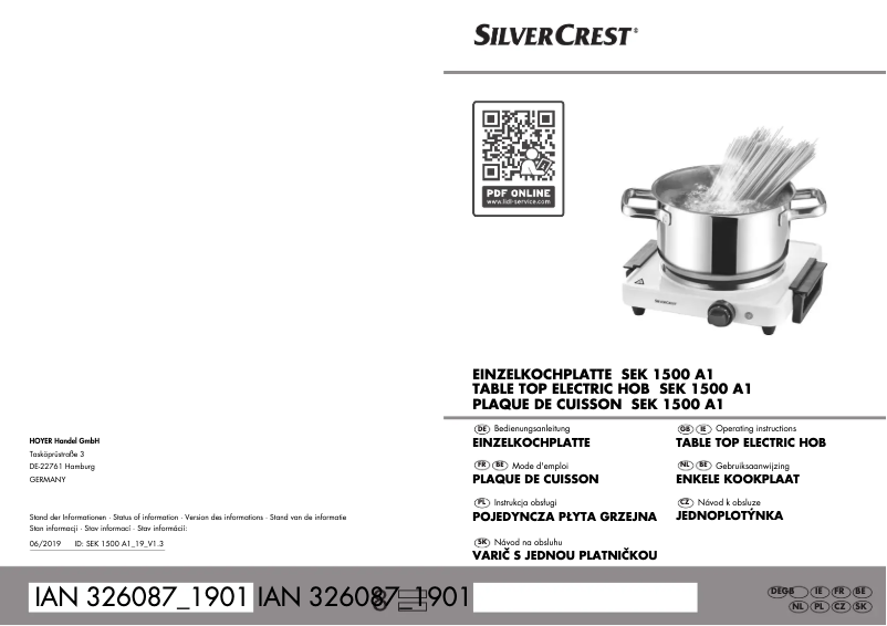 Page n°1 - Manuel utilisateur SilverCrest SEK 1500 A1