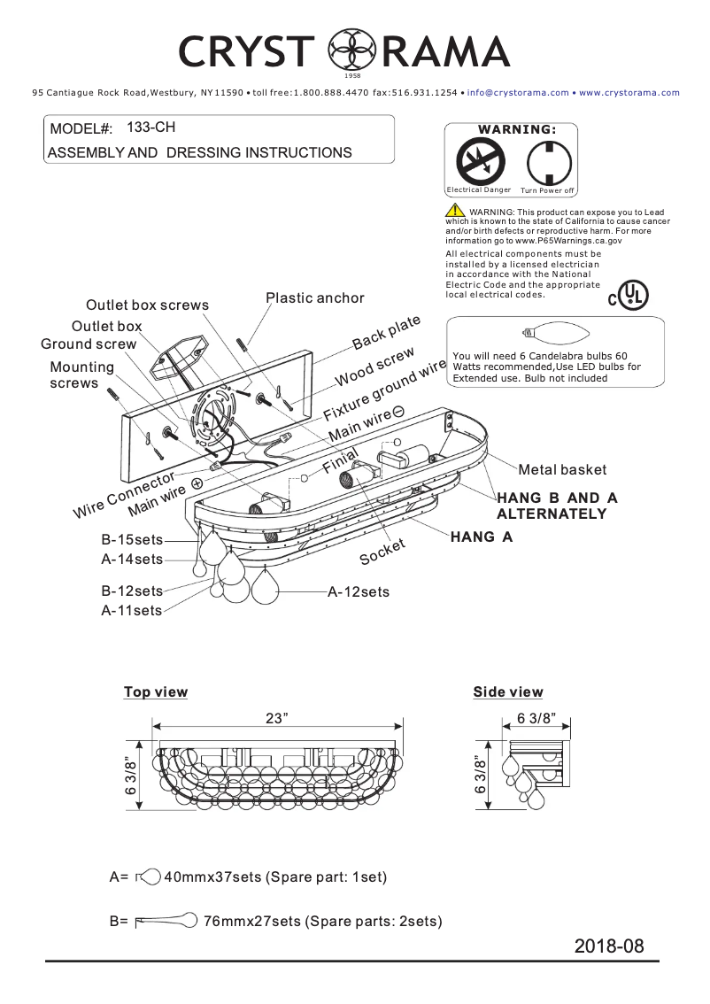 Page 1 de la notice Manuel utilisateur Crystorama Calypso 133-CH