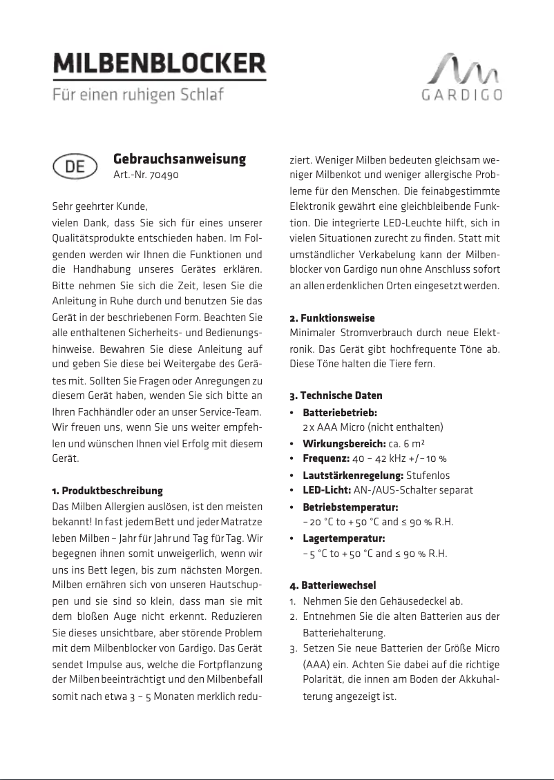 Page n°1 - Manuel utilisateur Gardigo 70490