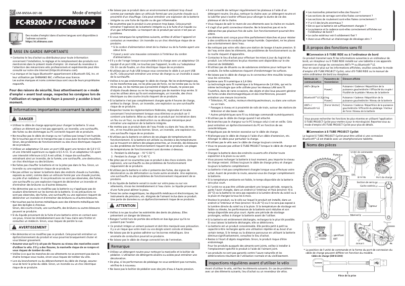 Page 1 de la notice Manuel utilisateur Shimano FC-R9200-P