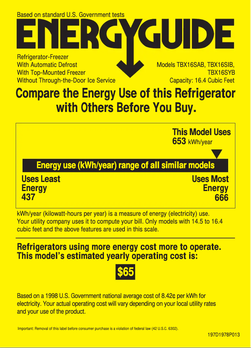 Page n°1 - Label énergétique GE TBX16SABRAA