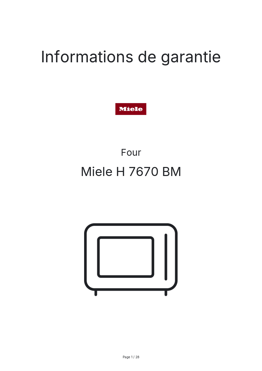 Page n°1 - Informations de garantie Miele H 7670 BM