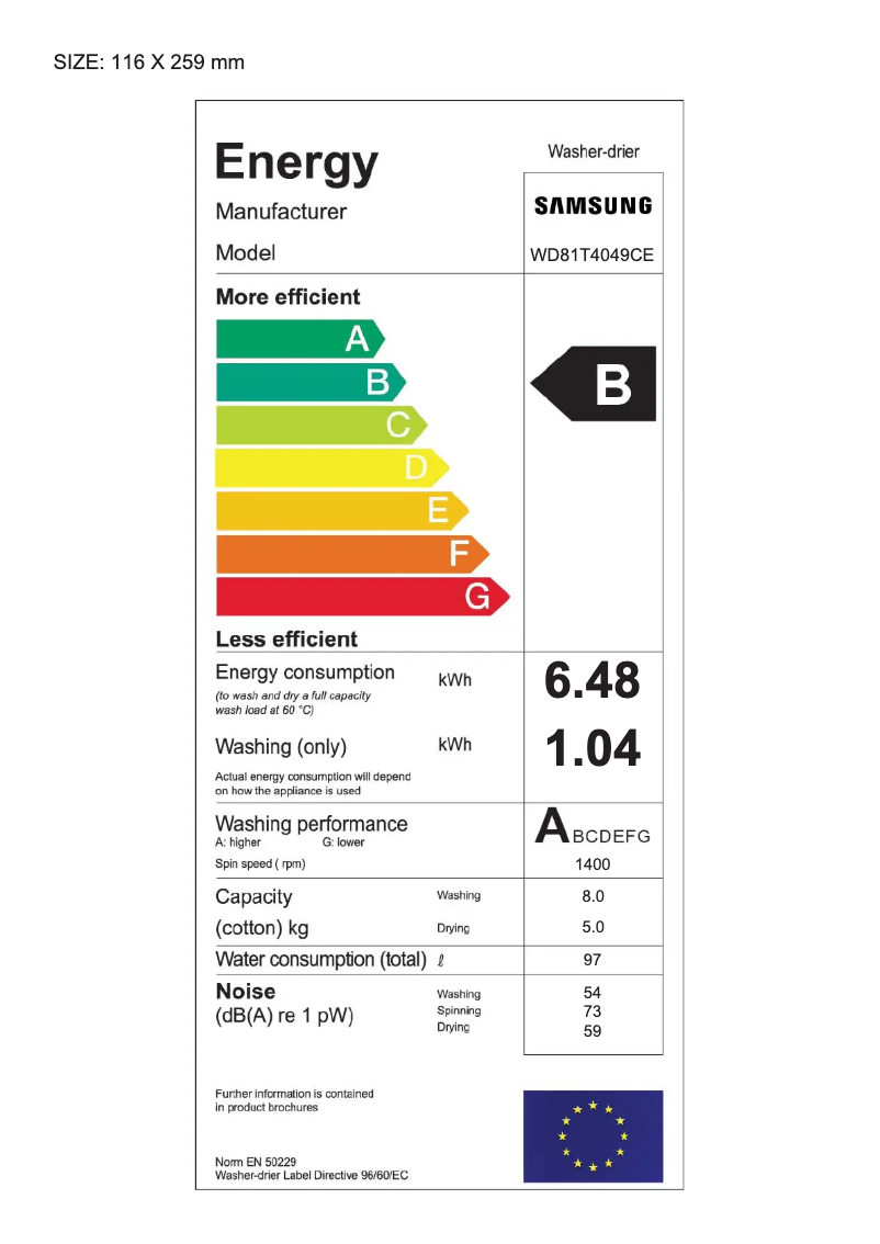 Page n°1 - Label énergétique Samsung WD81T4049CE