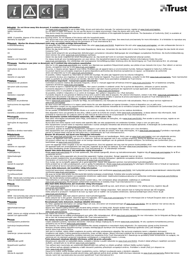 Page 1 de la notice Manuel utilisateur Trust 31002