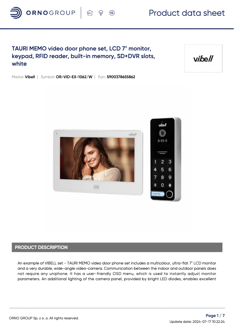 Image de la première page du manuel de l'appareil OR-VID-EX-1062