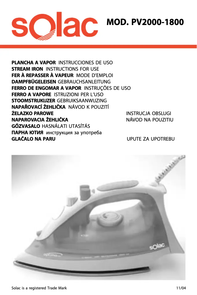 Page 1 de la notice Manuel utilisateur Solac Optima 2000 PV2000