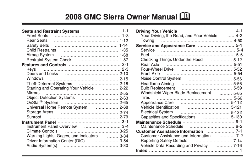 Page 1 de la notice Manuel utilisateur GMC Sierra LD (2008)