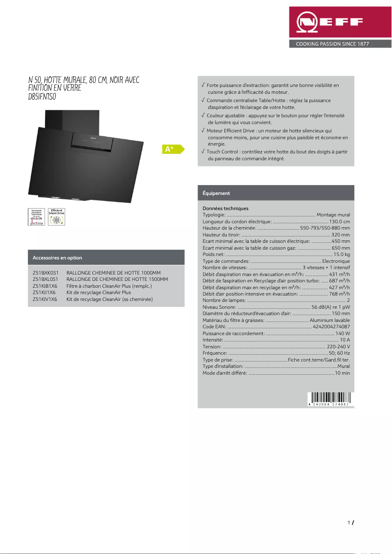 Page n°1 - Fiche technique Neff D85IFN1S0