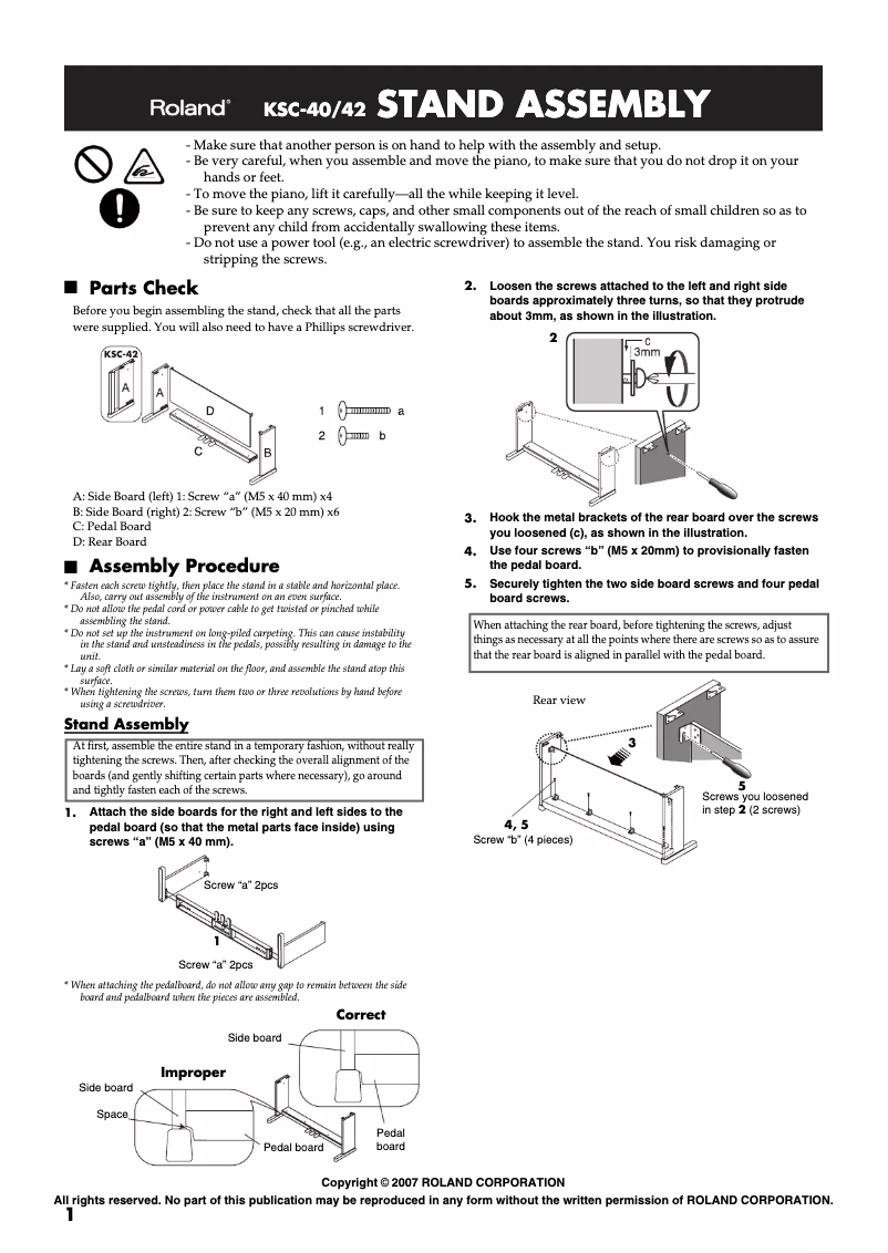 Page 1 de la notice Instructions / montage Roland HP-203