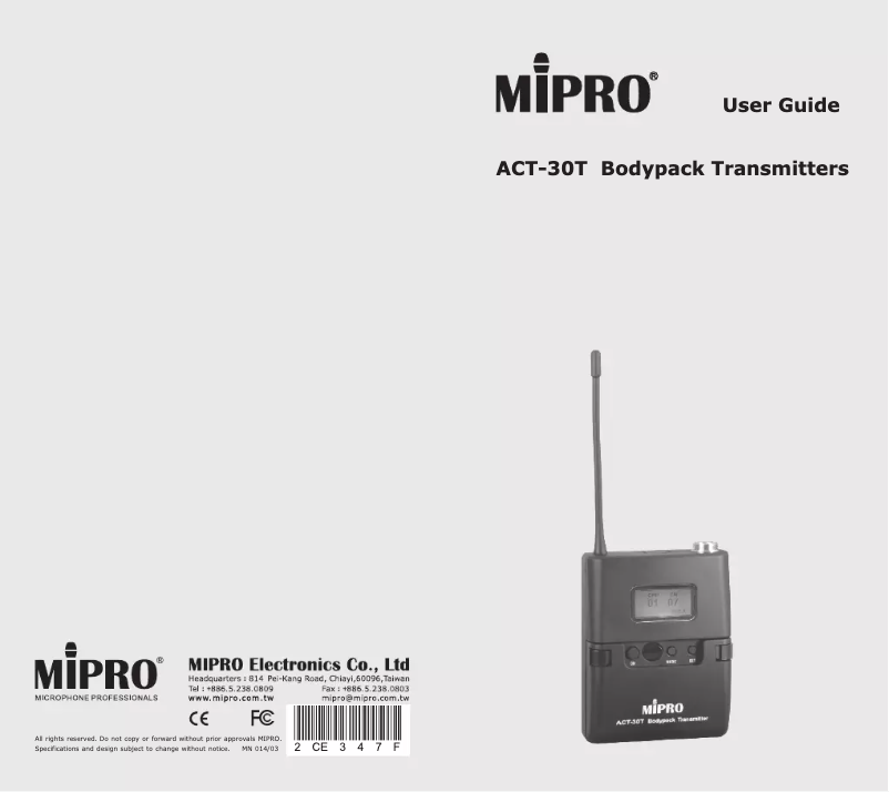 Page n°1 - Manuel utilisateur MIPRO ACT-30T