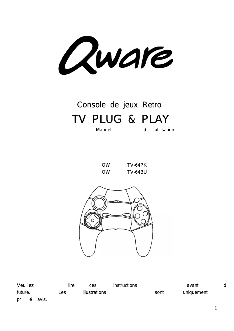 Page 1 de la notice Manuel utilisateur Qware TV-64PK