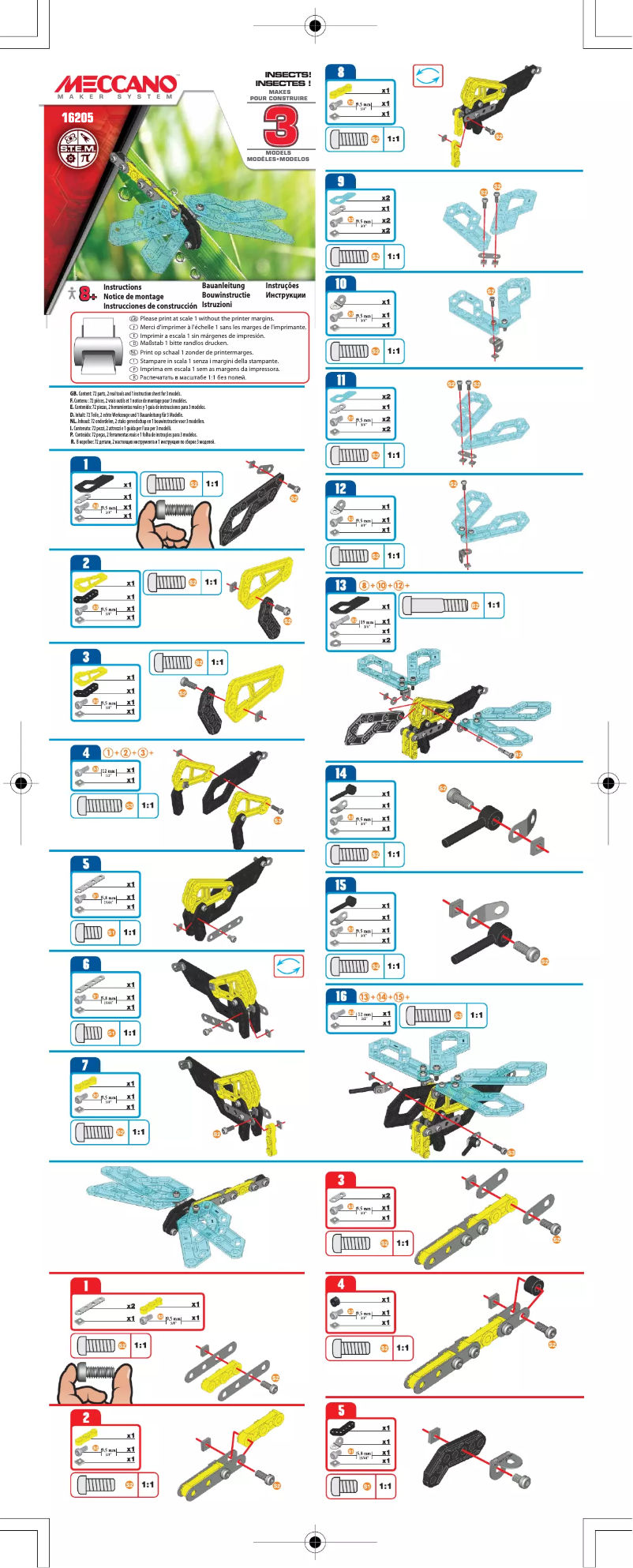 Page 1 de la notice Manuel utilisateur Meccano 3 Model Set, Insects