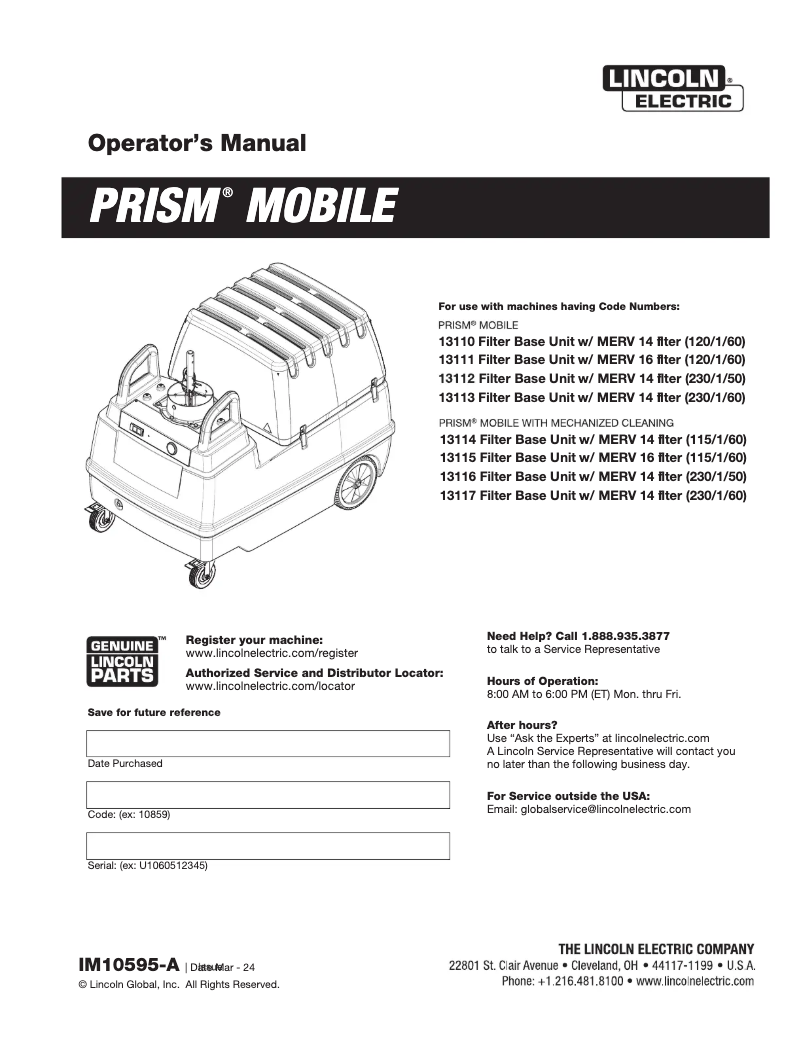Página 1 del manual Manual de usuario Lincoln Electric Prism Mobile