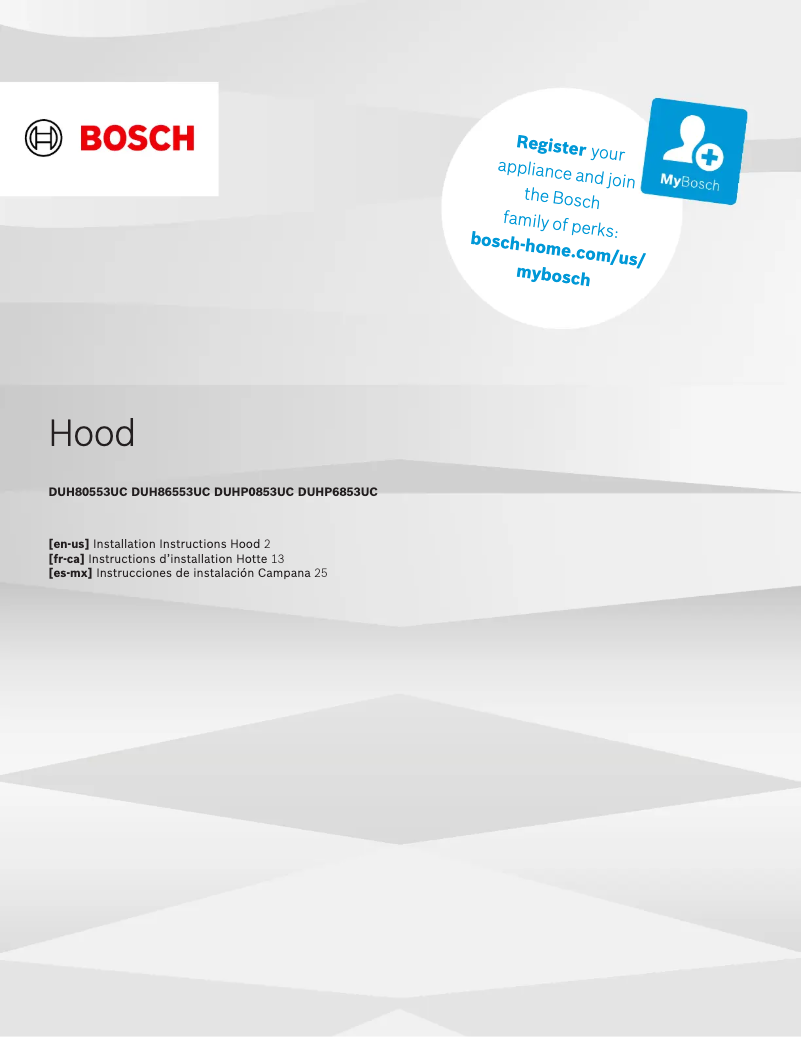 Page 1 de la notice Guide d'installation Bosch DUH80553UC